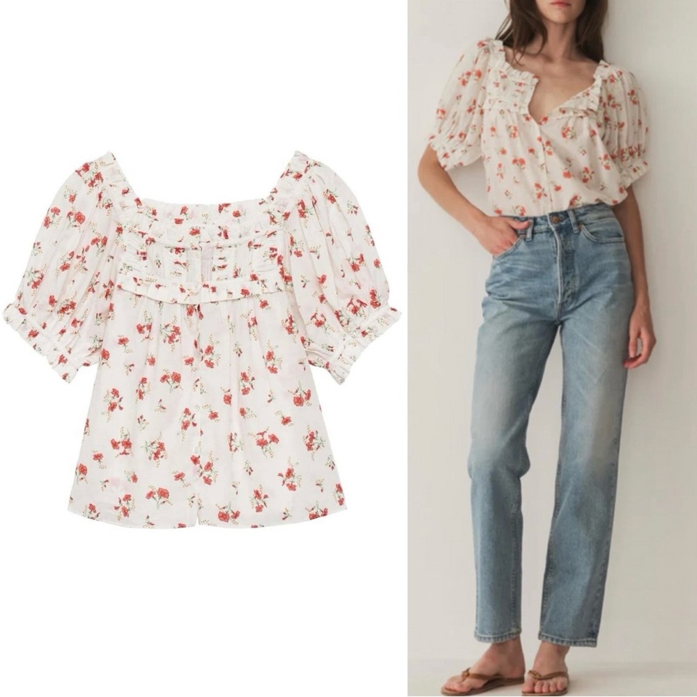 DOEN Farley Top in Sweet Abelia Floral Cottagecore Coquette PuffSleeve Top S - Picture 11 of 12